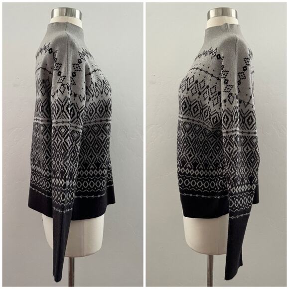 Joie Sweater Women's M Black Gray Ombré Fair Isle Nordic Mock Neck Knit Cozy NWT - Picture 2 of 10